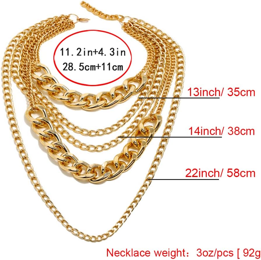 Chunky Necklaces for women Punk Chain Multilayer Statement Collar Necklace Gold