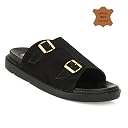 SADEBA Men's Genuine Leather Adjustable Buckle Sandals, Lightweight Daily Wear Use Black 8 UK/IND gallery image
