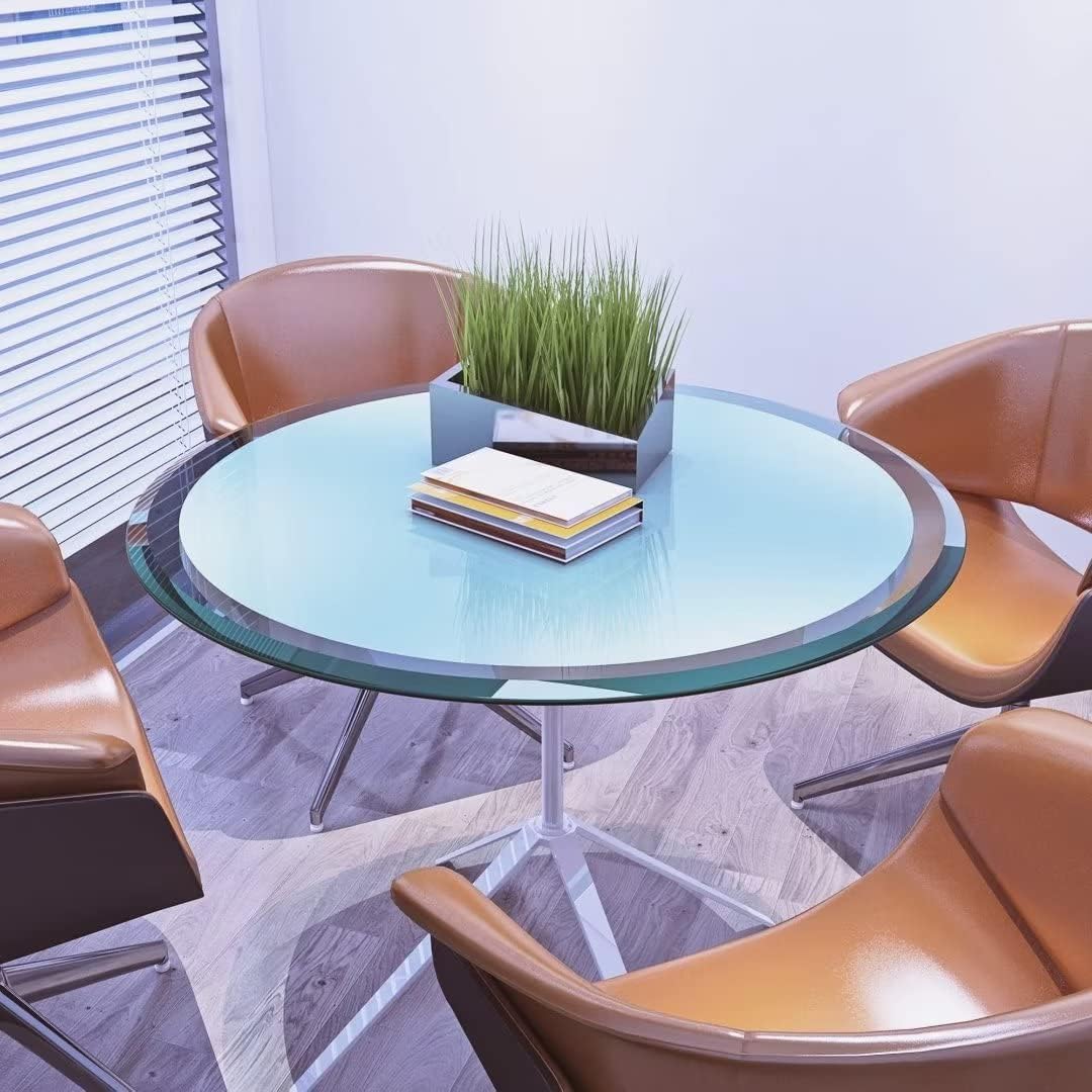 28 Inch Round Tempered Glass Table Top Clear Glass 1/2" Inch Thick Beveled Polished Edge