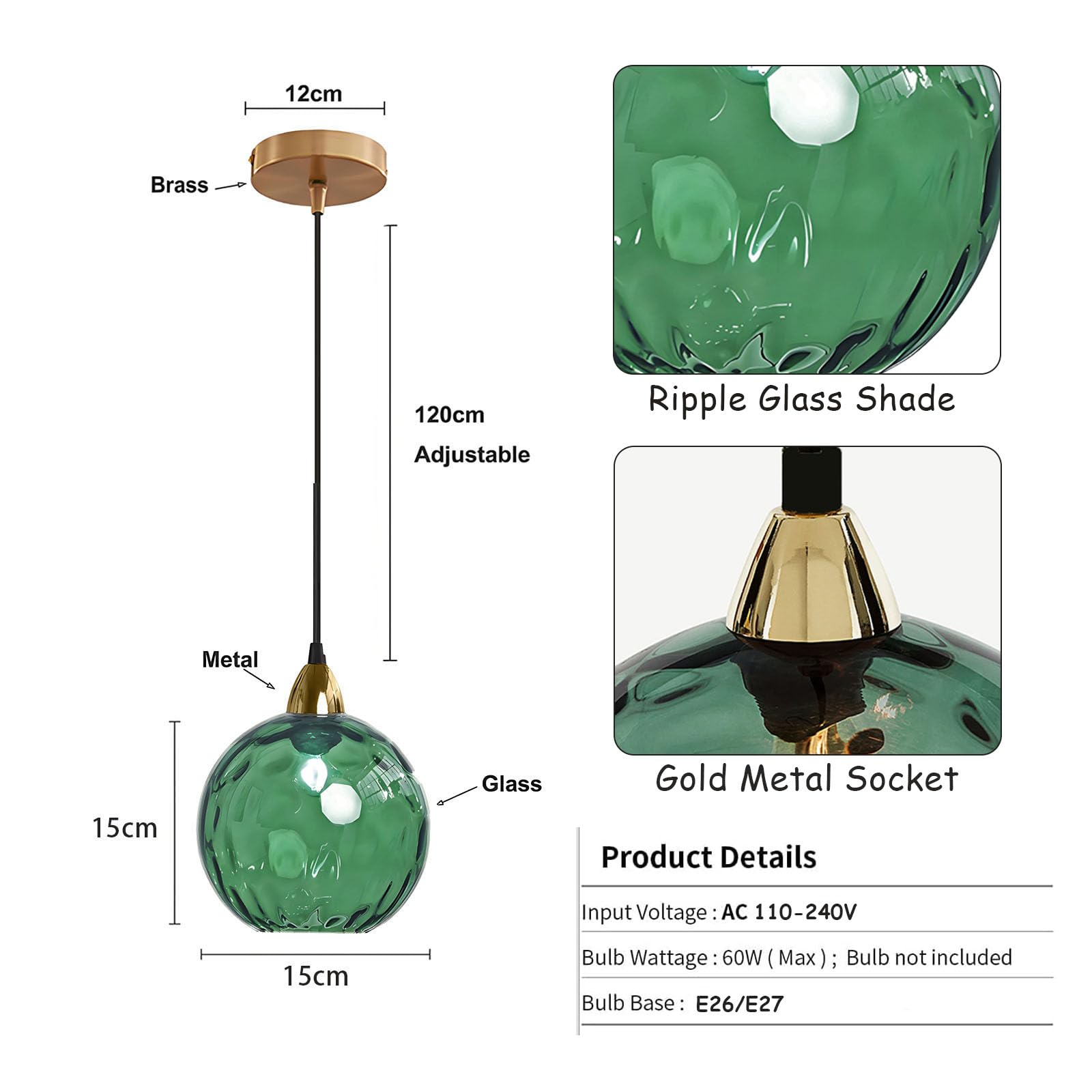 XIRYTU-H 15cm/5.9’’ Industrial Vintage Spherical Glass Pendant Light, E27 Ceiling Hanging Lamp - Image 2