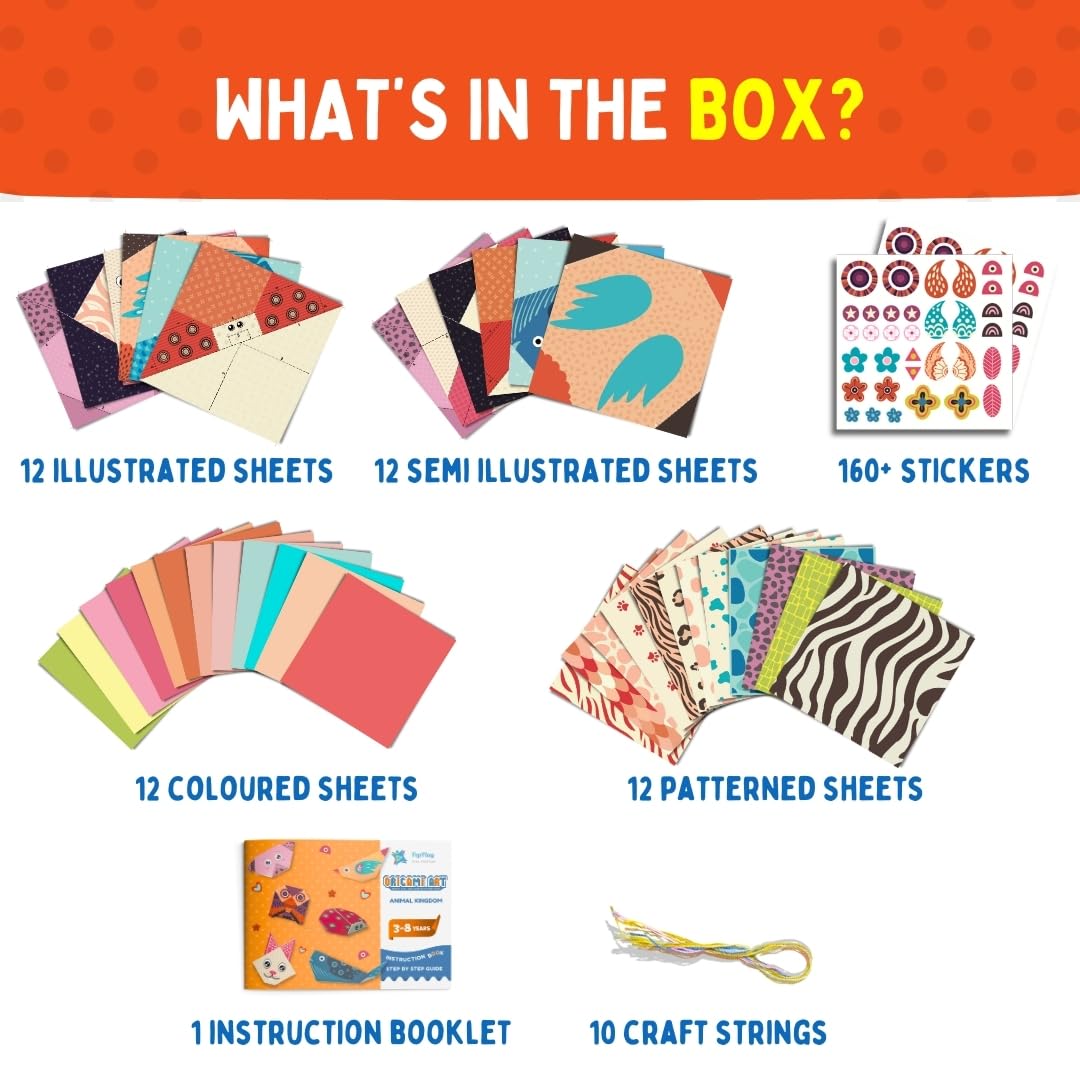 PepPlay 3D Origami Paper Craft Kit - Best Birthday Return Gifts for Kids Ages 3 4 5 6 7 8 | 48 Sheets + Booklet + QR Video Tutorials Each | Mess-Free Travel Activity | Boys & Girls Gift