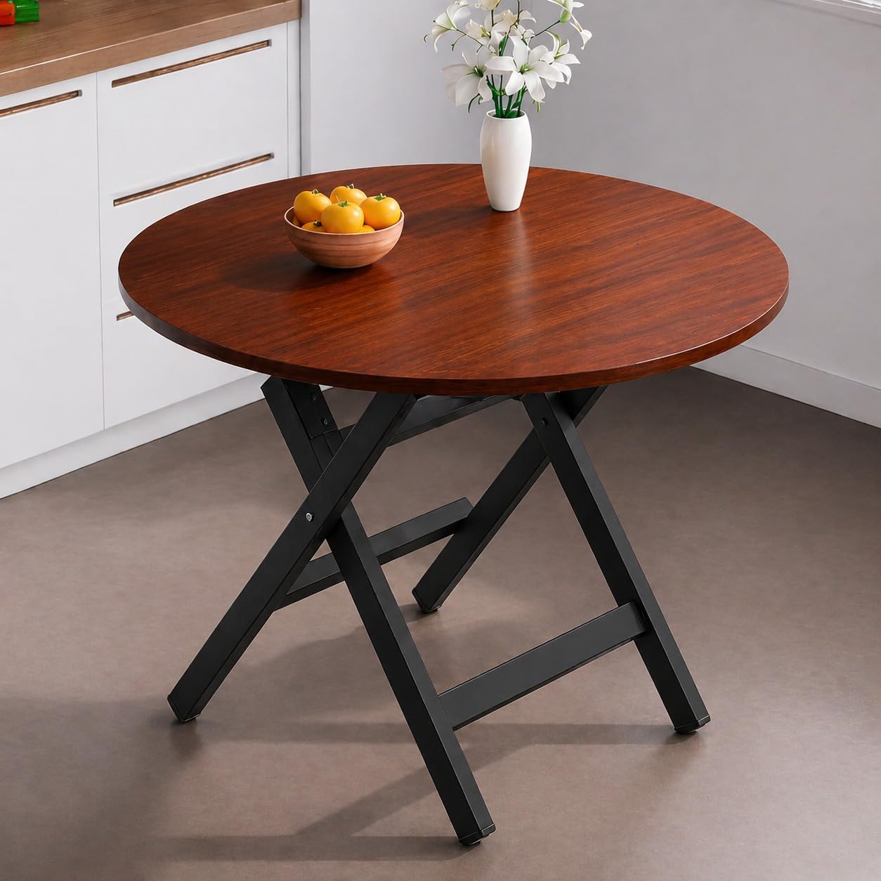 Multi-Purpose Portable & Foldable Wooden Table,Dinning,Guest Room,Study,Desk Made and Powder Coated Finish for Home & Office Pre-Assembled (L*81,B*80,H*75) cm (Coffee Brown-Black Metal)-image-48