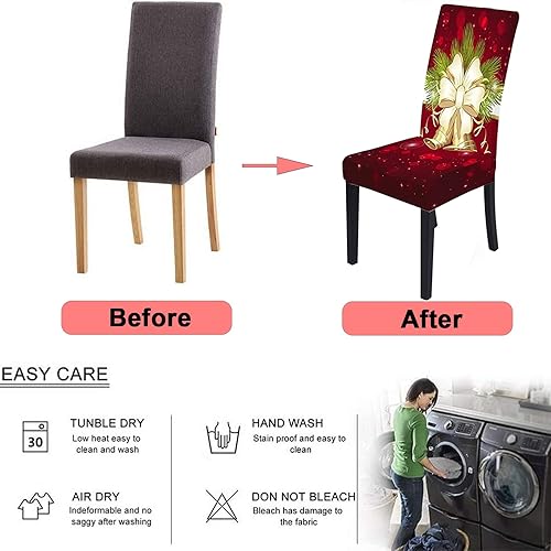 Miniatura 3 de Timberer Juego de 4 fundas para sillas de Navidad, fundas elásticas para sillas de cocina, fundas lavables para comedor, fiestas de vacaciones,