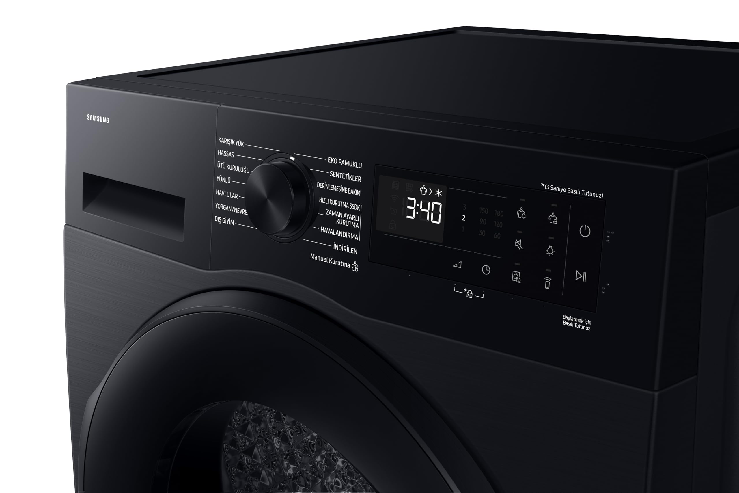 Samsung Secadora Bomba de calor 9Kg Clase C Negra DV90DG52A0ABEC | Ahorra hasta un 20% de energía gracias a la inteligencia artificial, Secado Automático OptimalDry, Puerta Reversible