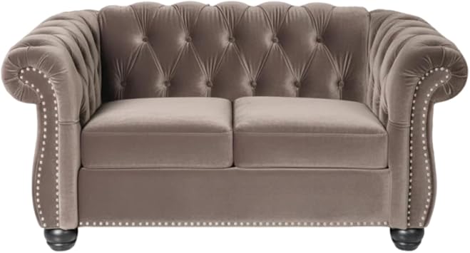 Loveseat Sofa 59" Width Chesterfield Velvet Material Brown 2P-Velvet