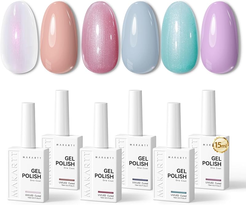 Set de esmalte de uñas Makartt Nude Gel 15 ML : 6 colores brillantes | Gran capacidad, alto brillo, cobertura de una sola capa, claro suave a oscuro, remojo, se requiere lámpara UV/LED, bricolaje para el hogar y el salón