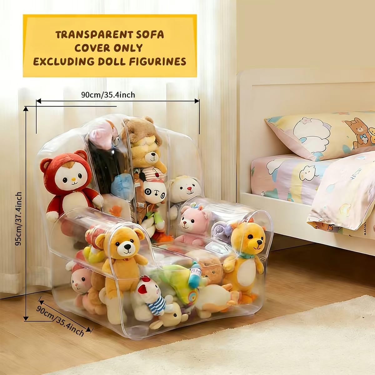 Clear Stuffed Animal Storage Bean Bag Chair Cover for Kids,Extra Large Beanbag Chair Cover with Zipper,PVC Bean Bag Chair Plush Toys Storage & Organizing (Transparent)