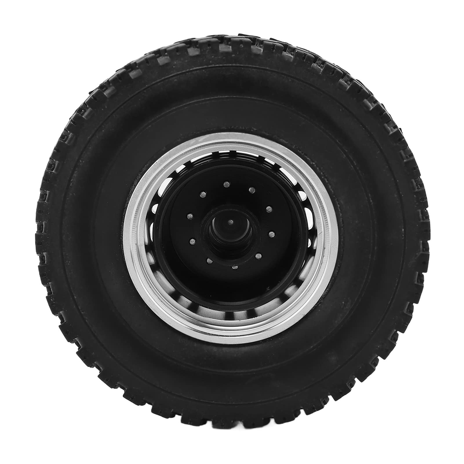 2 pezzi RC Auto Pneumatici Cuscinetto della Ruota Anteriore Cerchi in Lega di Alluminio Argento Pneumatici in Gomma Nera per 1/14 Autocarro con Cassone Ribaltabile