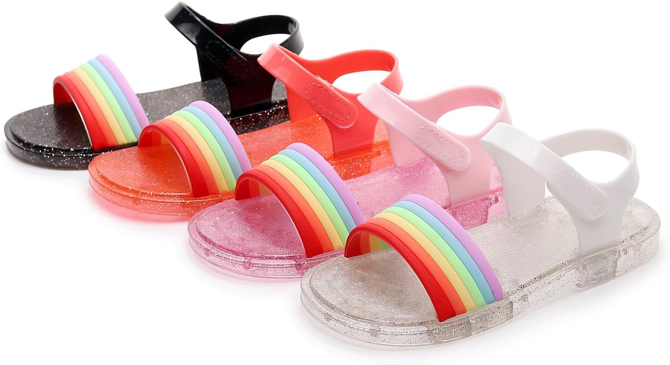 Girls Sandals for Toddler Girls Princess Dress Jelly Shoes Kids Flats Costume Soft Unisex-Child Boys Rainbow Water Rubber Sole Open Toe Beach Summer Mary Jane