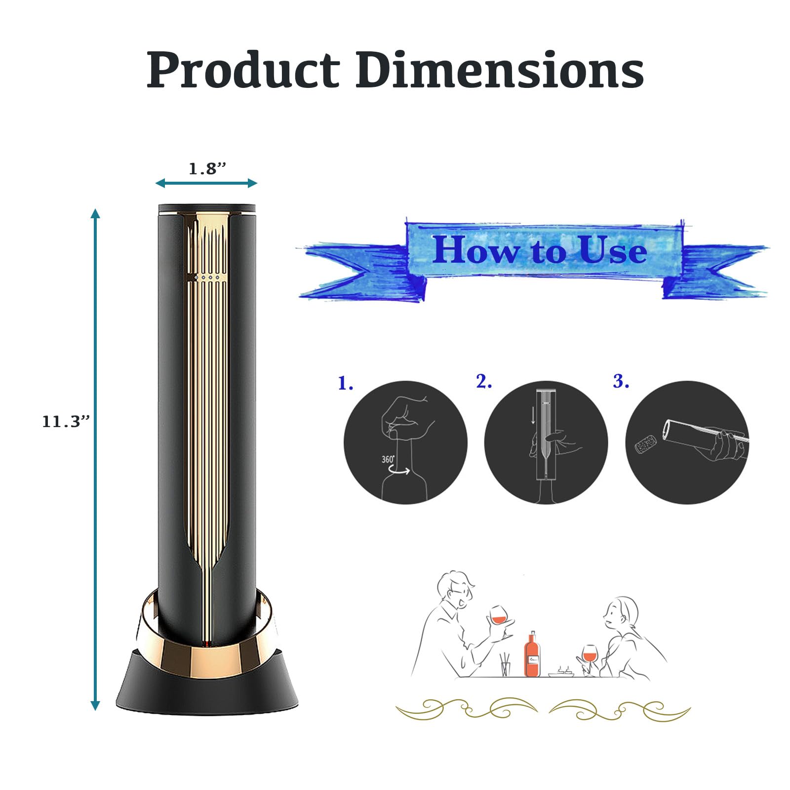 Abridor eléctrico de botellas de vino con base de carga y cortador de aluminio integrado de acero, sacacorchos automático recargable, fácil apertura de botellas, regalos de vino de lujo para los