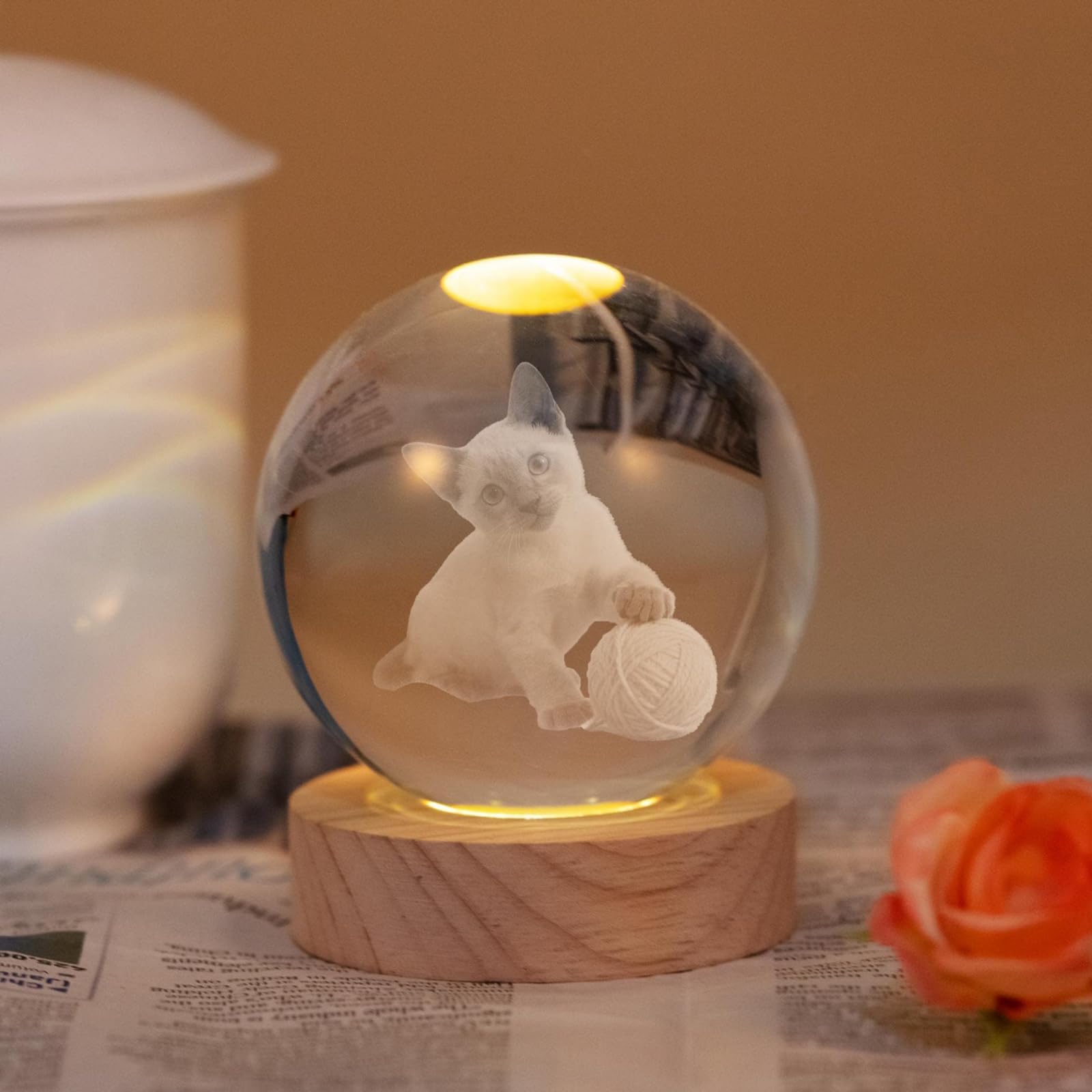 Bola de cristal personalizada grabada con foto para amantes, familiares, perros, gatos, cumpleaños, boda, graduación conmemorativa (redonda)