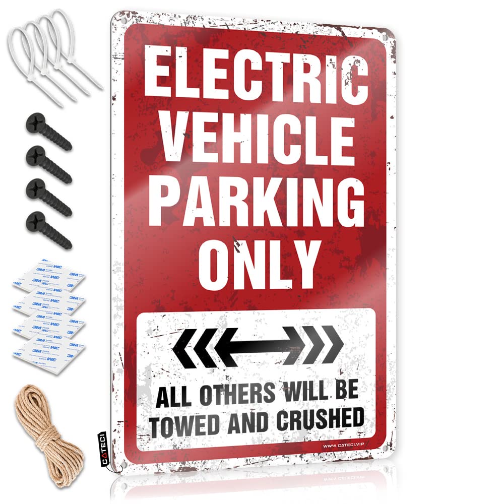 KRAZMURONGD Funny Signs For Office Electric Vehicle Parking Only Tin Sign Backyard Bar Sign Beer Signs For Man Cave