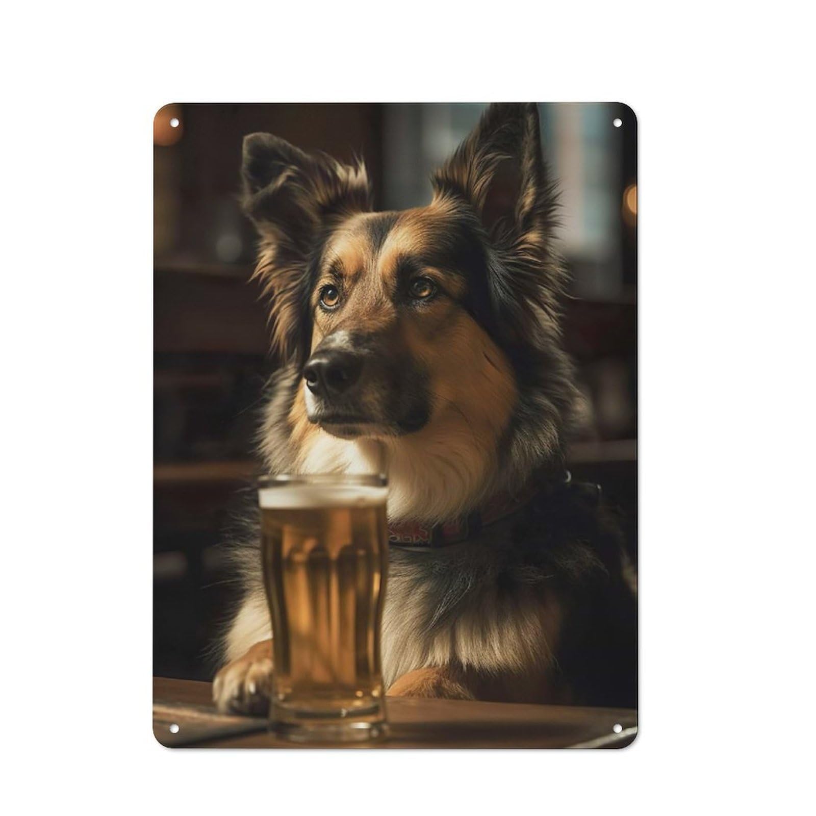 Junmoney Dog Drinking Beer Metal Wall Sign 40X30cm Featuring For Home Bar Wall, Housewarming Present For People Styling Home Bar