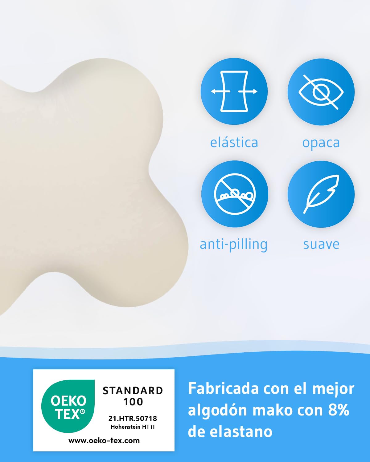 Funda de Almohada diseñada para la Almohada ACAMAR | 92% algodón 8% Elastano | Ajuste Cierre con Cremallera | Pack Doble, Marfil