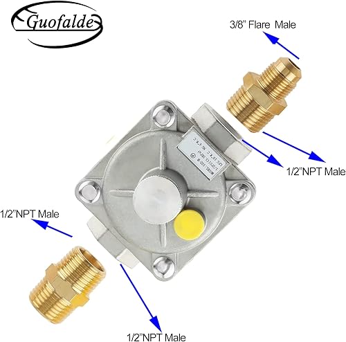 Miniatura 3 de GUOFALDE Regulador de gas natural de 12 pulgadas, regulador de presión de gas natural con 2 adaptadores de conversión NPT de 12 pulgadas, salida de