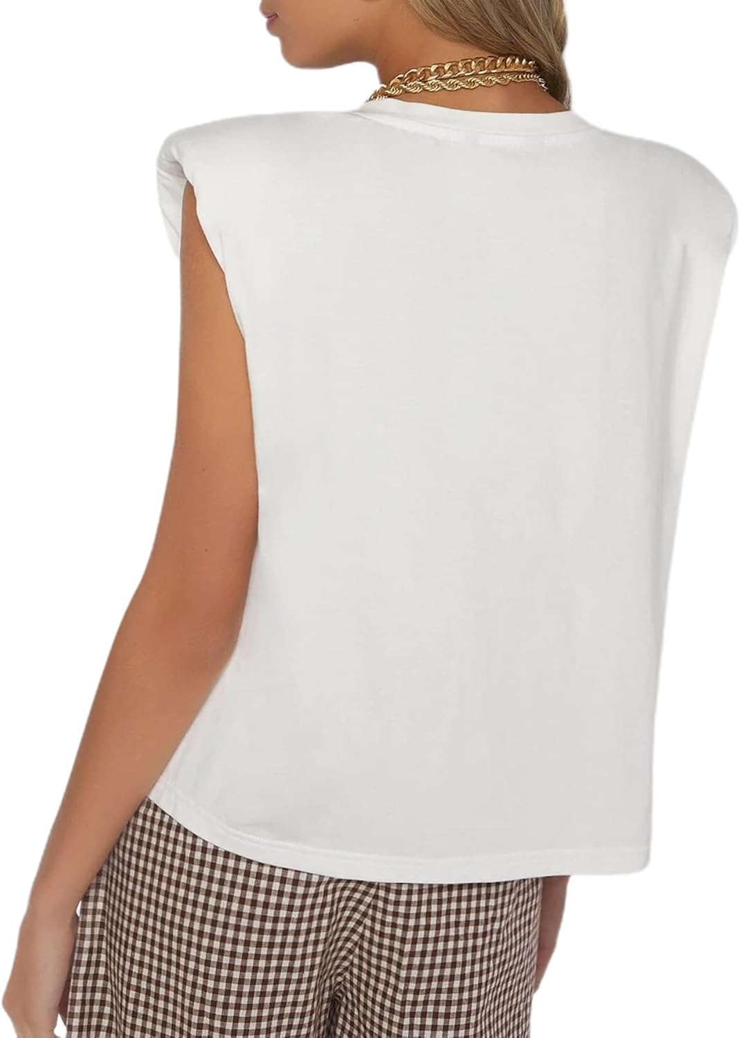 SOFIA'S CHOICE Women's Shoulder Pad Tops Summer Casual Tank Top Round Neck Loose Sleeveless Shirt - Image 3