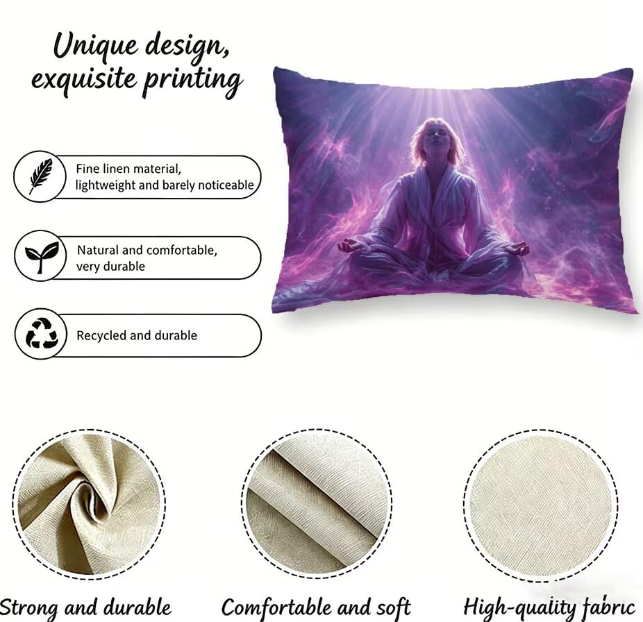 Housse coussin imperméable violette en lin avec zip caché
