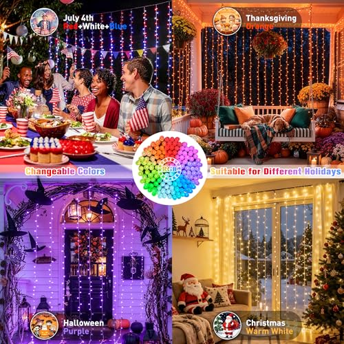 Image of JMEXSUSS RGB Curtain Lights, 300 LED 9.8x9.8FT Color Changing String Lights
