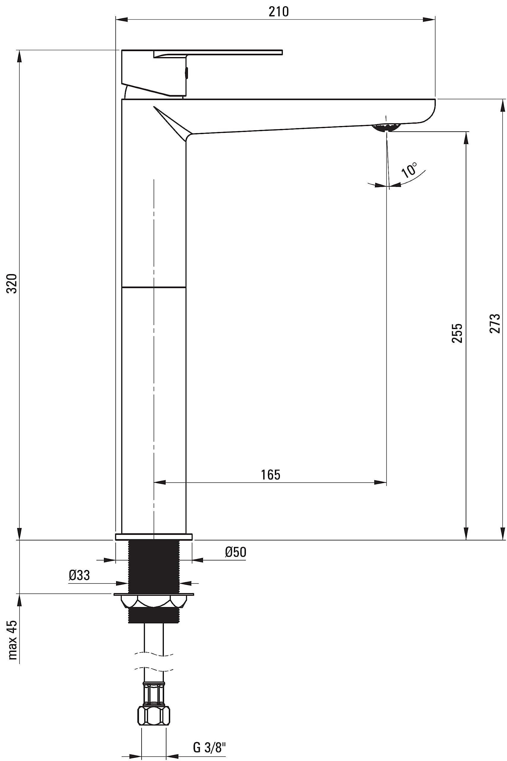 DEANTE Alpina BGAE020K - Rubinetto alto per lavabo da bagno, con aeratore ECO, cromato
