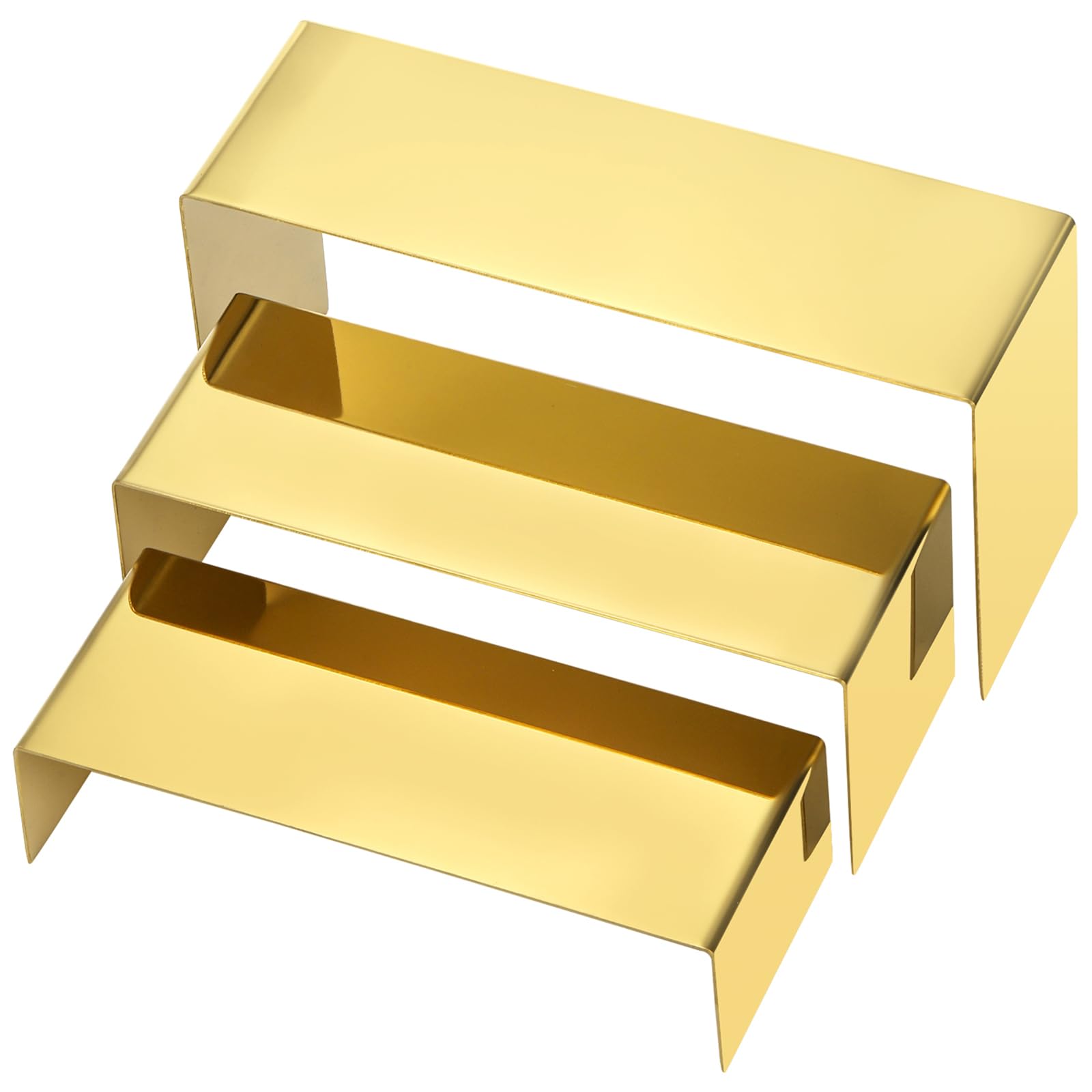 Hedume Set of 3 Shoe Handbag Display Stand, Gold Stainless Steel Purse Display Risers, Countertop Risers for Perfume Handbag Shoe Jewelry Holder