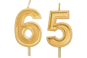 Glamorous 2.76" Golden 65th Birthday Candles and Cake Topper