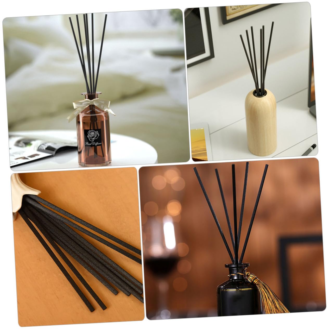 Alipis 4 Sätze Aromatherapie-Stick Nachfüllung Diffusor Sprühen Inhaber Raumduftzubehör Nasal Luftbefeuchter Prämie Duftend Rattan Stöcke Gaul Black Ballaststoff 100 Stück * 4