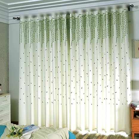 Amazon Pureaqu おしゃれ 刺繡 半遮光カーテン 緑の葉のパターン 断熱 寝室 目隠し フックトップ 白いカーテン部屋が暗くなる 間仕切り 省エネ 洗える ベッドルーム 窓装飾 1組2枚入り 幅100cm 丈178cm カーテン ブラインド オンライン通販