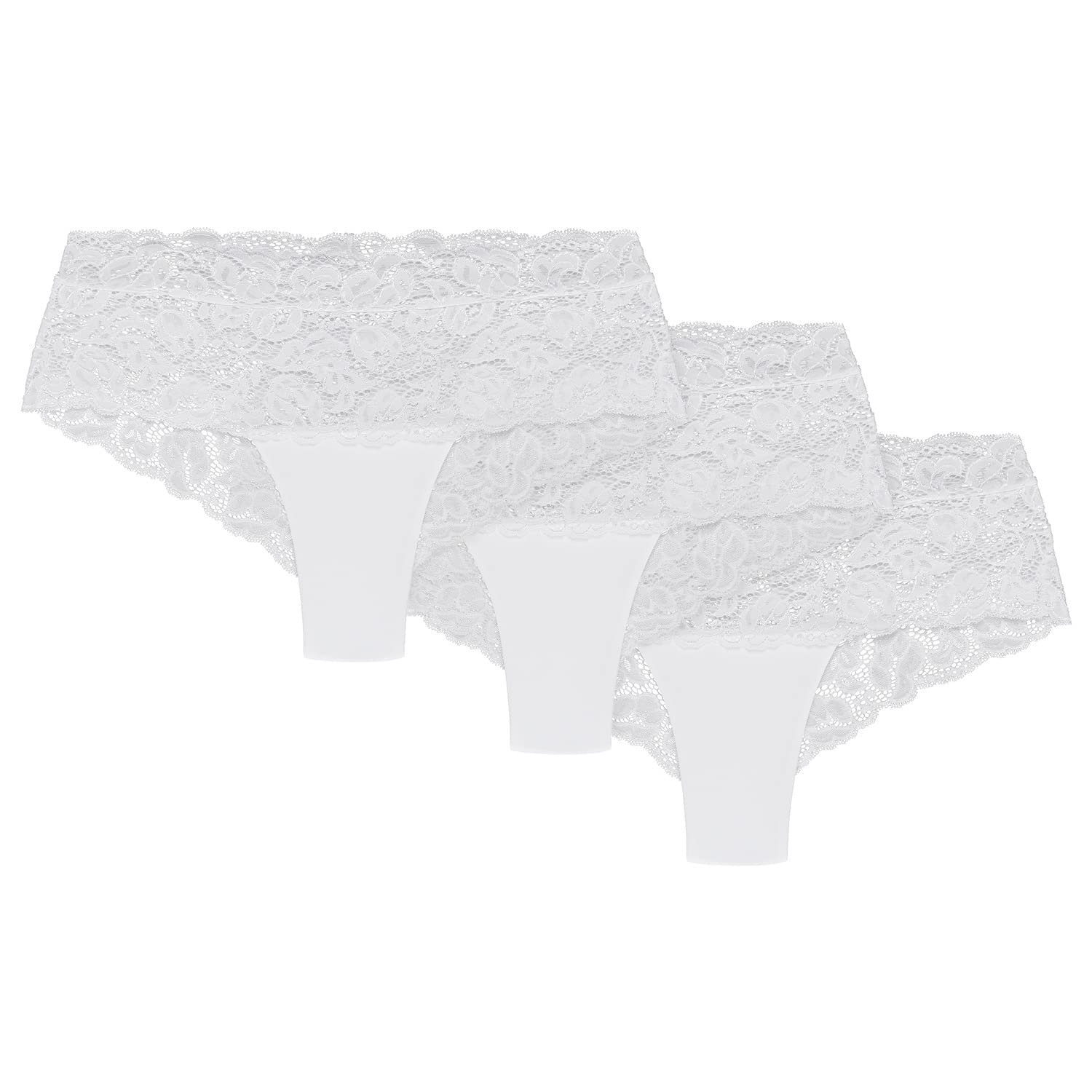 Wolbar Women's (3-Pack) White Briefs With Lace Wb413 3-Pack, White,S