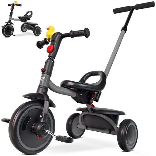 Miniatura 9 de Triciclo para niños de 18 meses a 5 años, triciclos plegables para niños de 3 a 5 años, triciclo infantil con asiento ergonómico ajustable fácil de