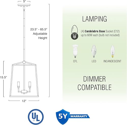 Miniatura 4 de Kira Home Bellevue - Lámpara colgante moderna de 16 pulgadas, 4 luces, lámpara de vestíbulo ajustable, detalles de latón cálido + acabado negro