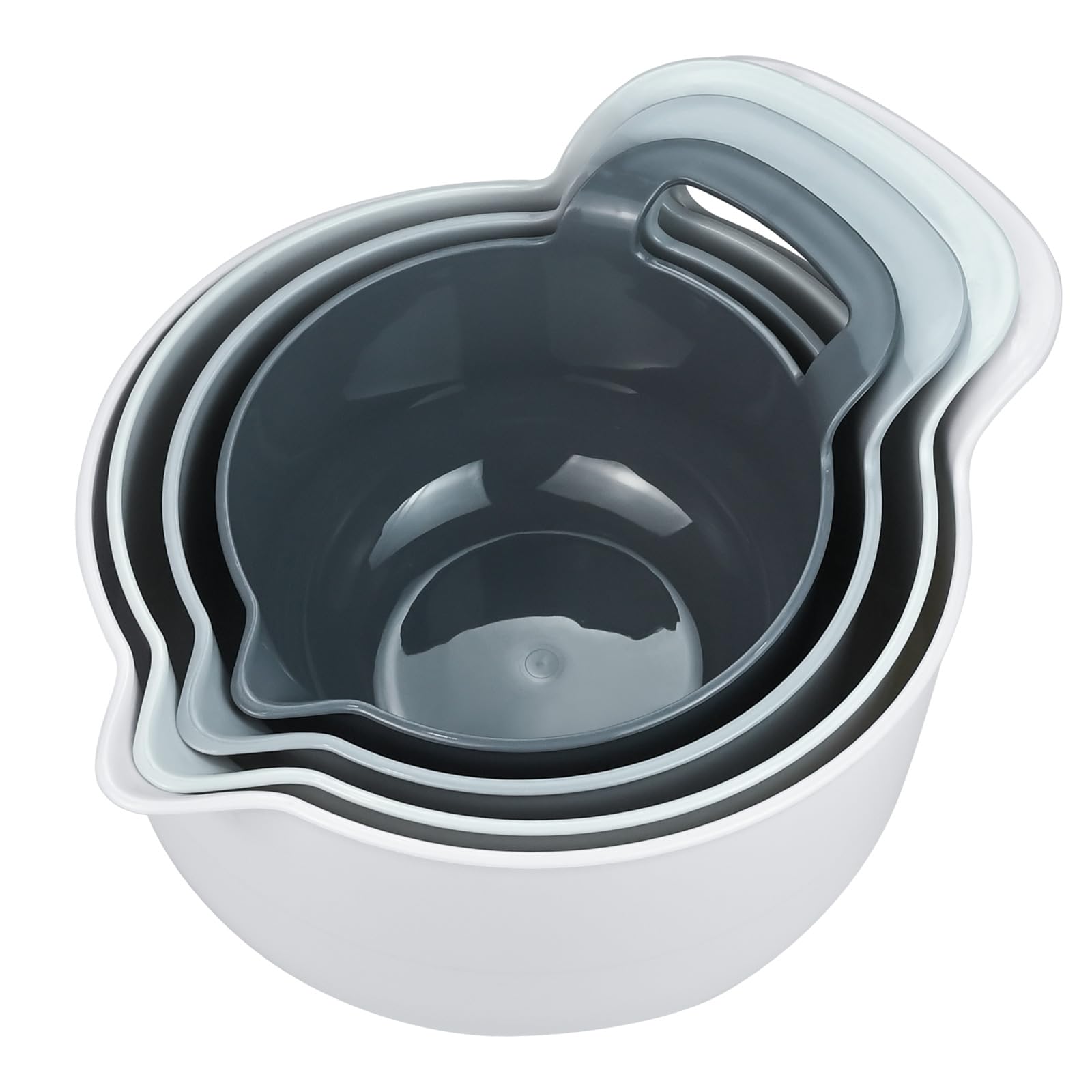 JTOOYS 4 Pack Nesting Mixing Bowls Set - with Handle & Easy Pour Spout & Non-Slip Base BPA Free PP Plastic Large Nesting Salad Bowls Set for Kitchen Storage Dishwasher Safe (Gray Tone)