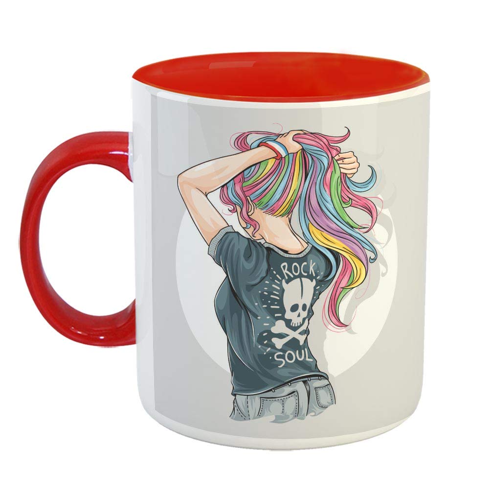 FABTODAY Unicorn - Girl Rocker Ceramic Coffee Mug - Best Birthday Gift for Daughter, Sister, Unicorn Lover - Color - Red (0744)