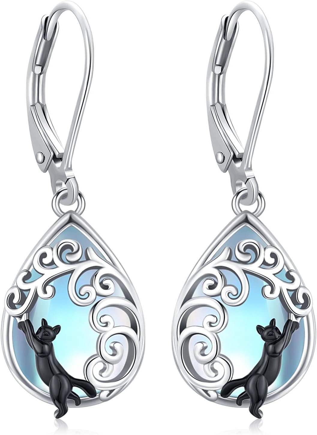 Cat Earrings for Women Sterling Silver Kitty Cat Moonstone