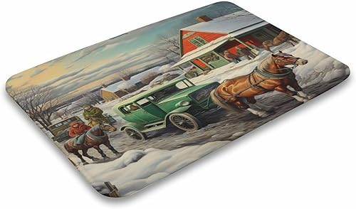 Miniatura 4 de Tapetes de baño de caballo de invierno, vida campestre, caballo, terciopelo coral, tapetes de baño pequeños con respaldo de goma, tapete decorativo