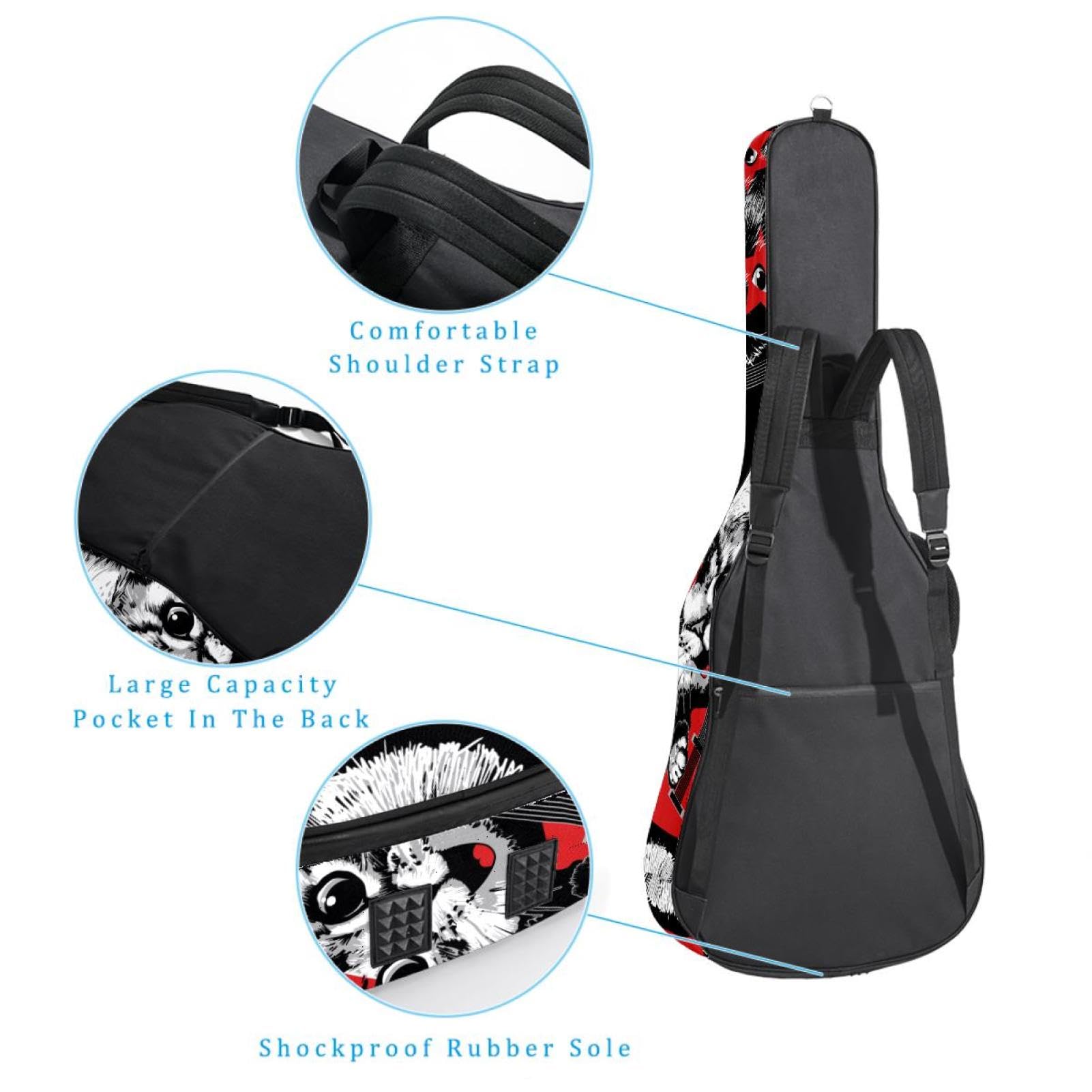 Torba na gitarę akustyczną wodoodporny plecak na gitarę grubo miękka wyściełana gitara kot klasyczna obudowa na gitarę, wielobarwny, 42.9x16.9x4.7 in, Organizer do torby