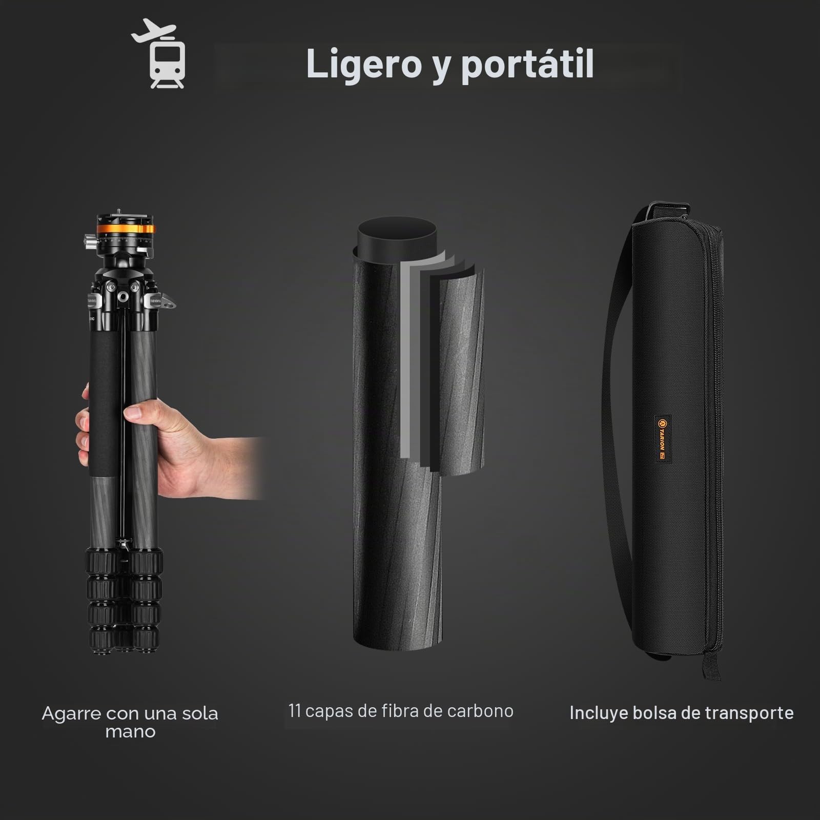 TARION Trípode de Fibra de Carbono para cámara: trípode de Viaje Compacto y Ligero, trípode de Cuenco + Cabezal de Bola único Sistema Quickset, trípode de cámara Profesional de 61 pulgadas/155 cm con