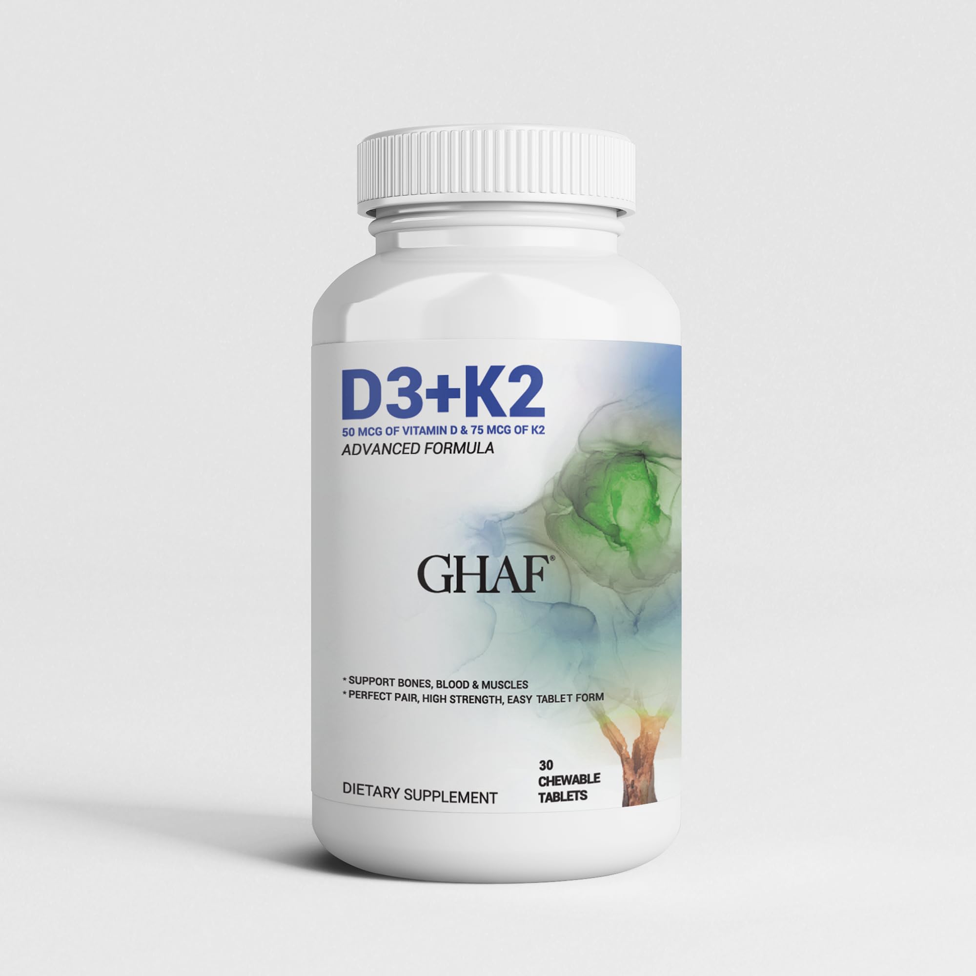 Ghaf Vitamin D3 + K2 2000 IU. A synergistic formulation of highly bioavailable Vitamin D3 which support calcium absorption and benefits immune & cardiovascular health