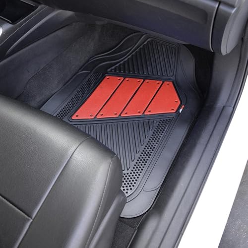 Miniatura 5 de Fundas de asiento de polietileno con alfombrillas de goma de doble acento Negro  rojo