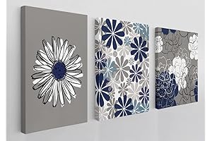 Blue and Gray Wall Decor- Floral Canvas Wall Art