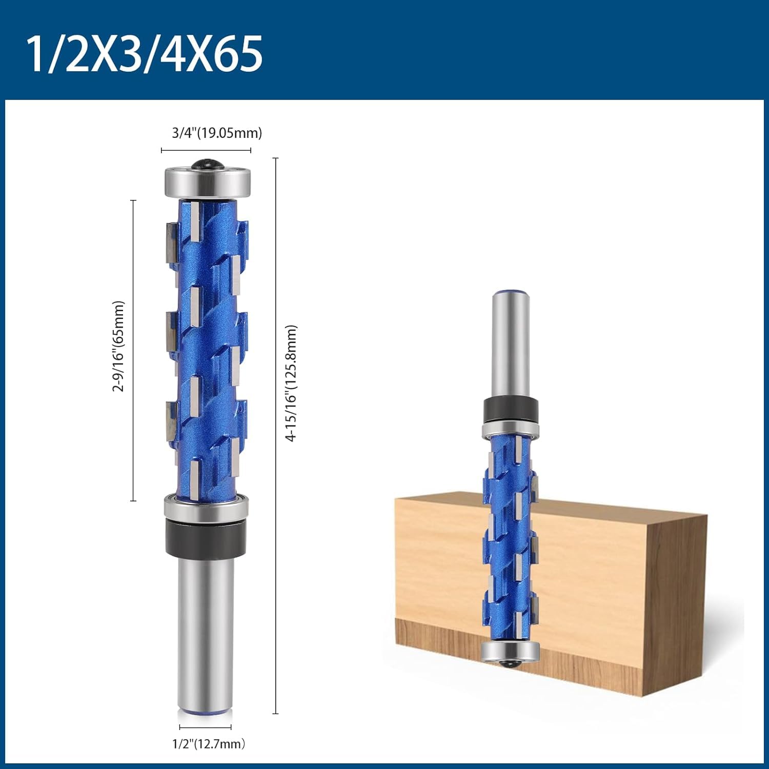 Fresa da 1/2" con codolo a filo, fresa in metallo duro integrale, spirale, doppio cuscinetto, punta per router CNC per legno (12,7 mm x 65 mm)