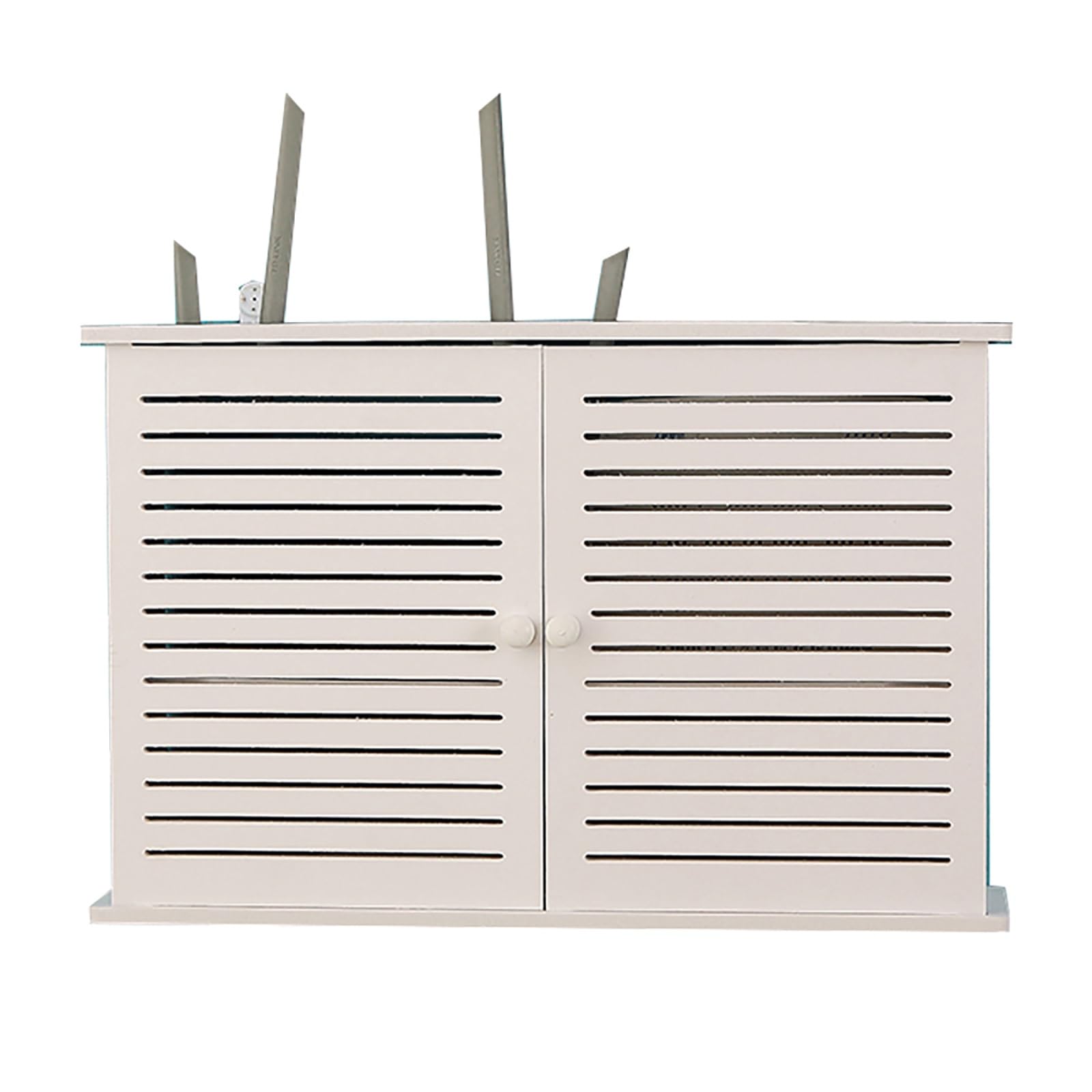 MESCXTY Wall Mounted WiFi Storage Box Hider,Router Shelter Box,Modem Cable Router Cover,Double-Deck Shelf,PVC Breathable Grid Organizer for Modem,for Home Office Use(48x11x31.5cm/18.9x4.3x12.4in)