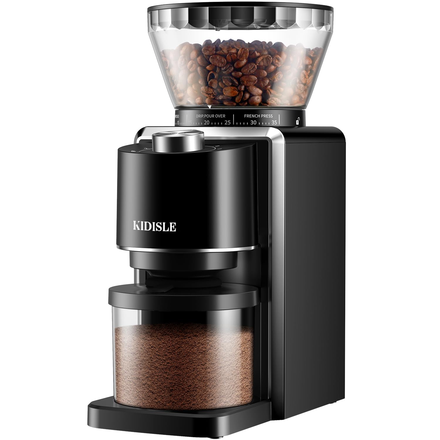 Conical Burr Coffee Bean Grinder, 35 Settings, Anti-Static, Black