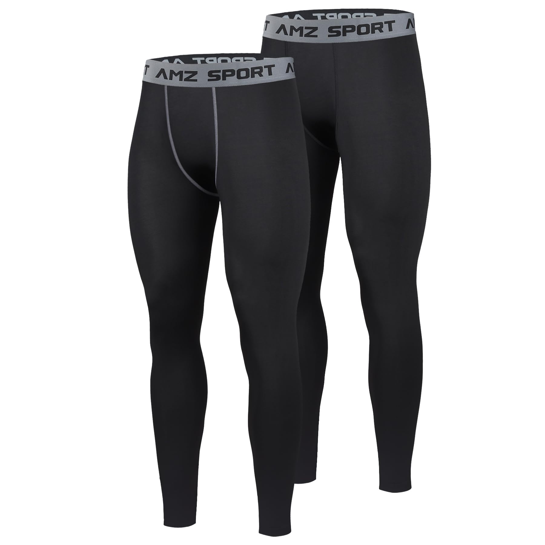 AMZSPORT Confezione da 2 Pantaloni a Compressione Uomo, Lunghi e Traspiranti, Leggings Sportivi per Allenamento, Corsa, Fitness, Ciclismo, Basket e Palestra
