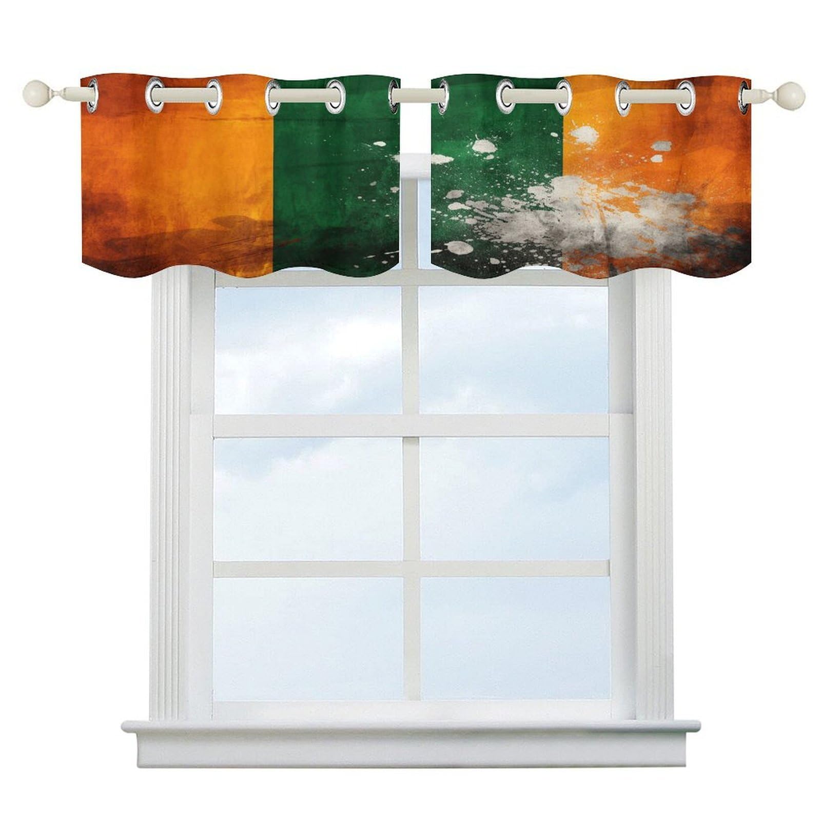 Fekiloot Style Orange And Green Pattern Short Curtains Valance Curtain