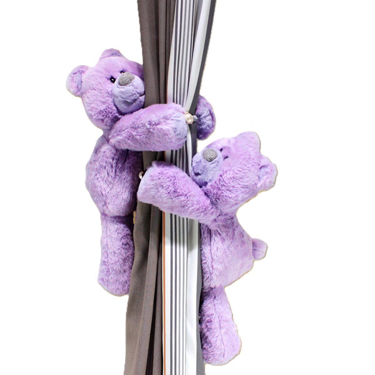 Embasses pour Rideaux, Lot de 2 Sangles Maintien en Forme d'ours Violet, Douces et moelleuses, avec Bouton élastique