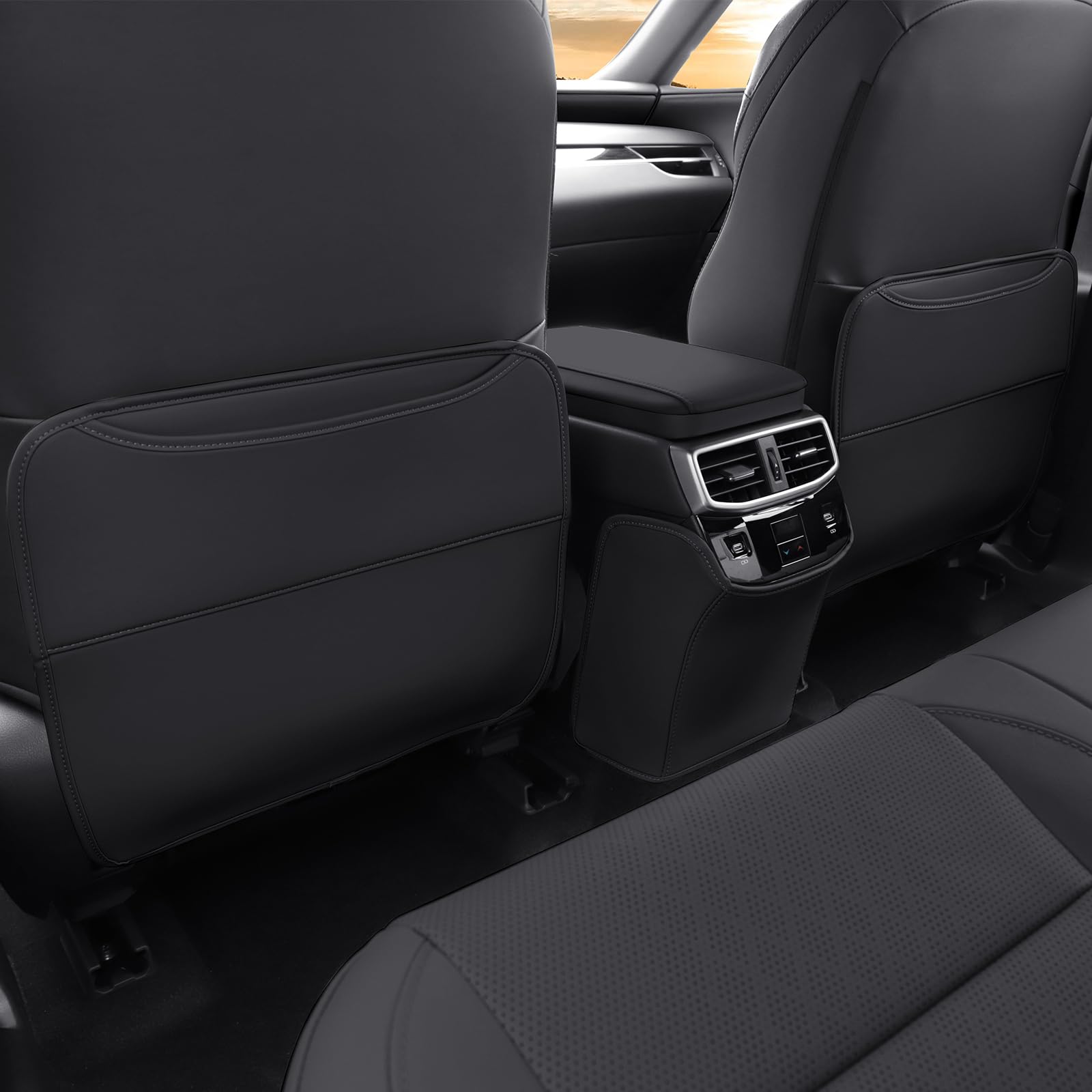 Compatible with 2023-2024 Lexus RX Children's Leather Seat Backrest Kick Protection Pad RX350 RX450H RX500H Additional Organizer Pocket Waterproof and Scratch resistant Protective Cover 3 Black