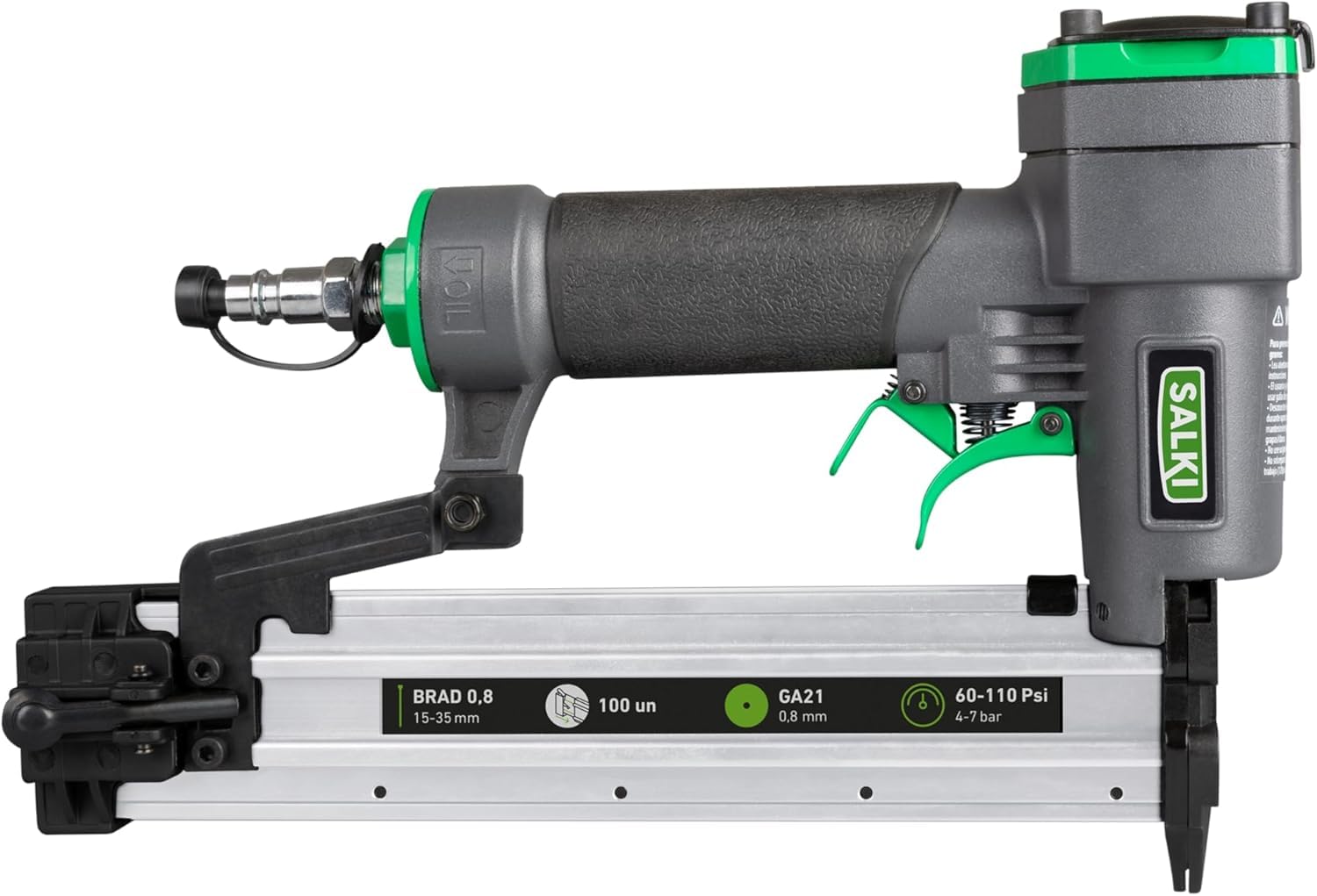 SALKI Chiodatrice ad aria compressa CSK PB08 + 2.000 pin 0,8 x 30 mm + 2.000 chiodi brad 0,8 x 30 mm | pistola per unghie ad aria compressa | morsetto per falegnameria e lavorazione del legno