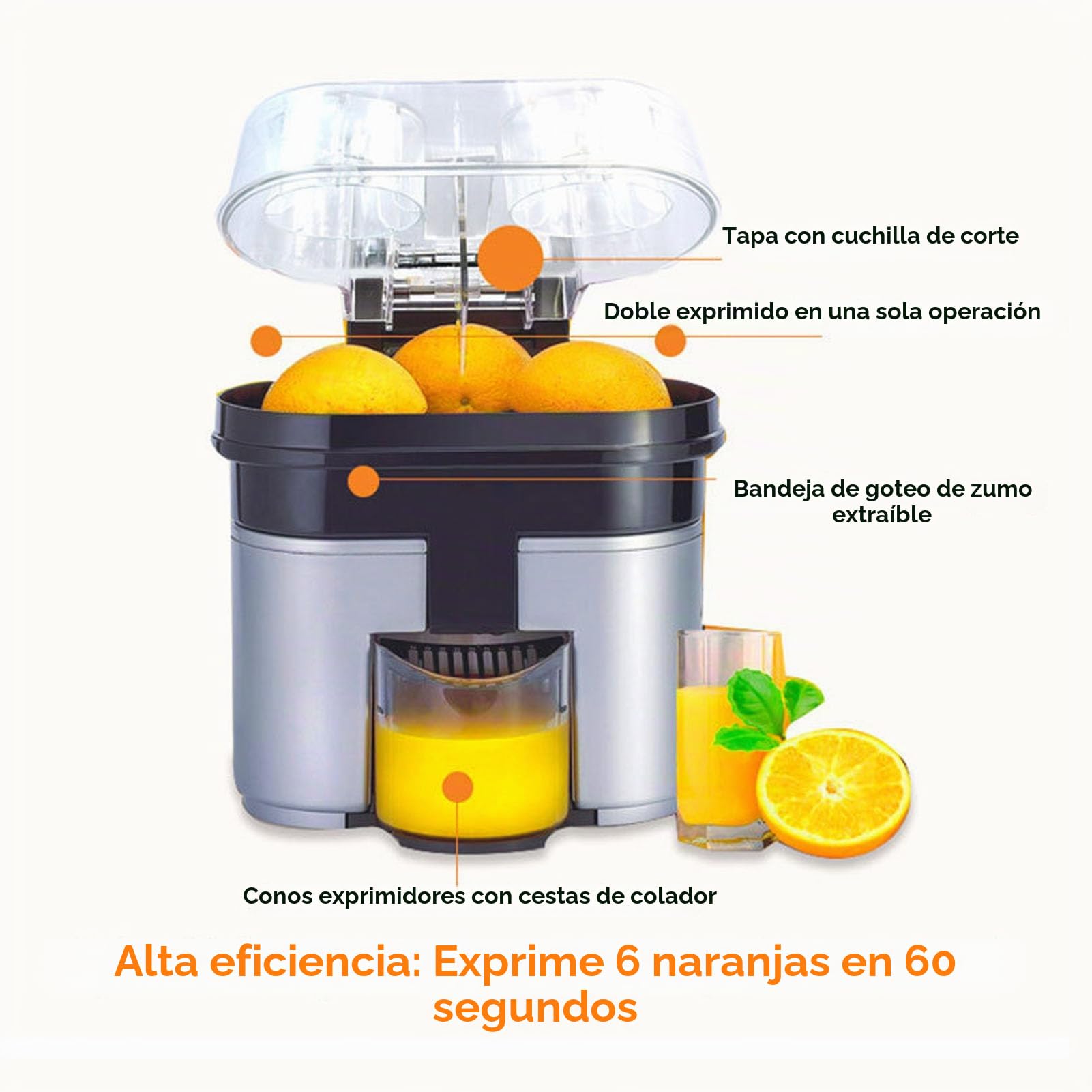 Asixxsix Exprimidor Eléctrico de Cítricos de Doble Cabezal, Exprimidor Eléctrico de Naranjas, Exprimidor de Cítricos, Exprimidor Automático para Naranja, Limón, Lima, Pomelo
