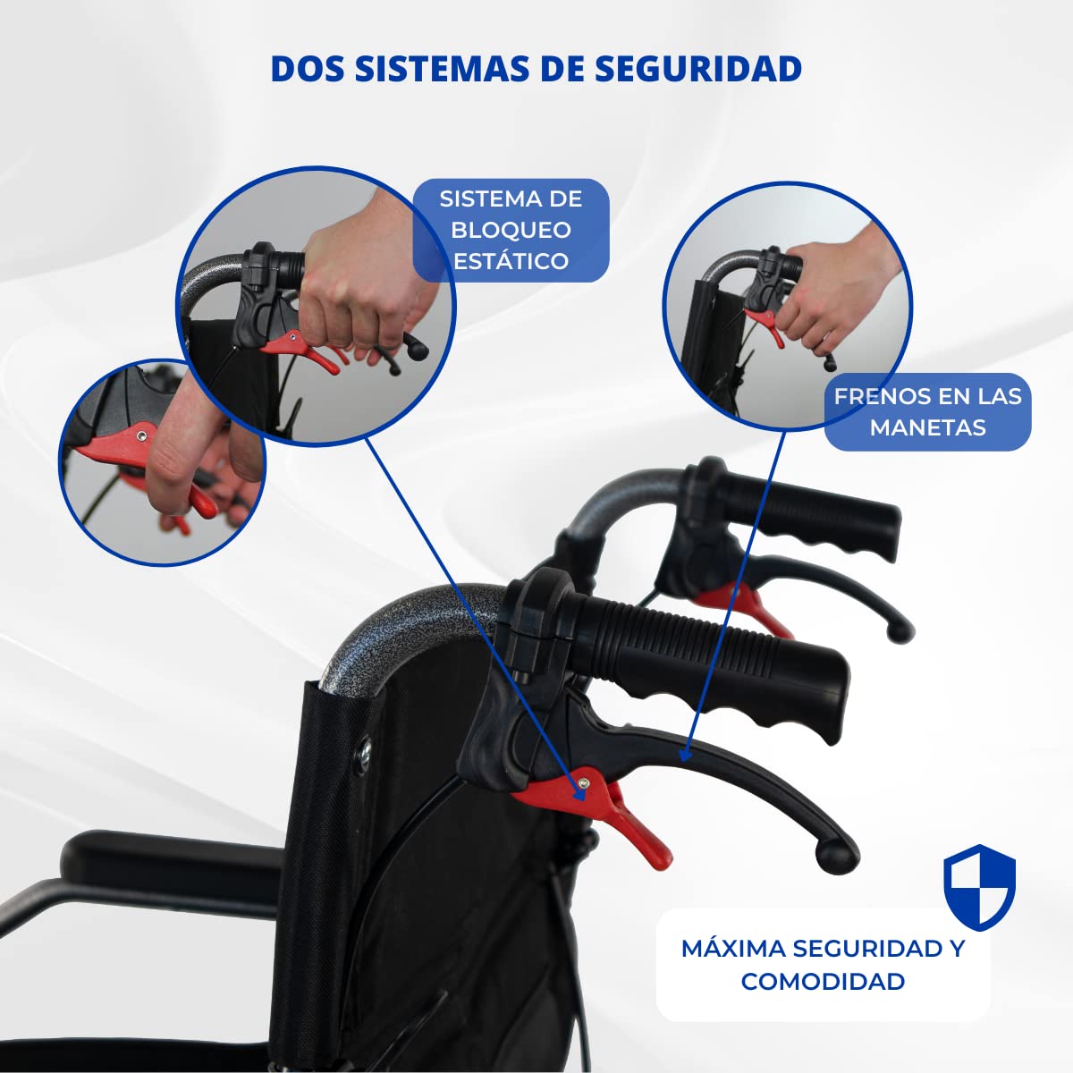 Mobiclinic, Silla de Ruedas tránsito, Museo, Plegable, Aluminio, Ultraligera, Freno en manetas, Respaldo abatible, Asiento 45 cm, Reposapiés, Reposabrazos, Color Negro