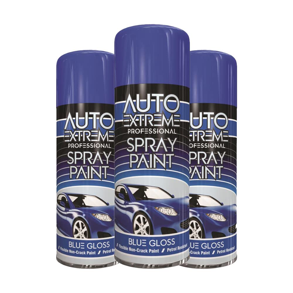 Classic Signature - 3 x Auto Extreme Blue Gloss Spray Paint 400ml Professional Quality, Perfect Finish for Cars, Bikes,Vans, Metal, Wood